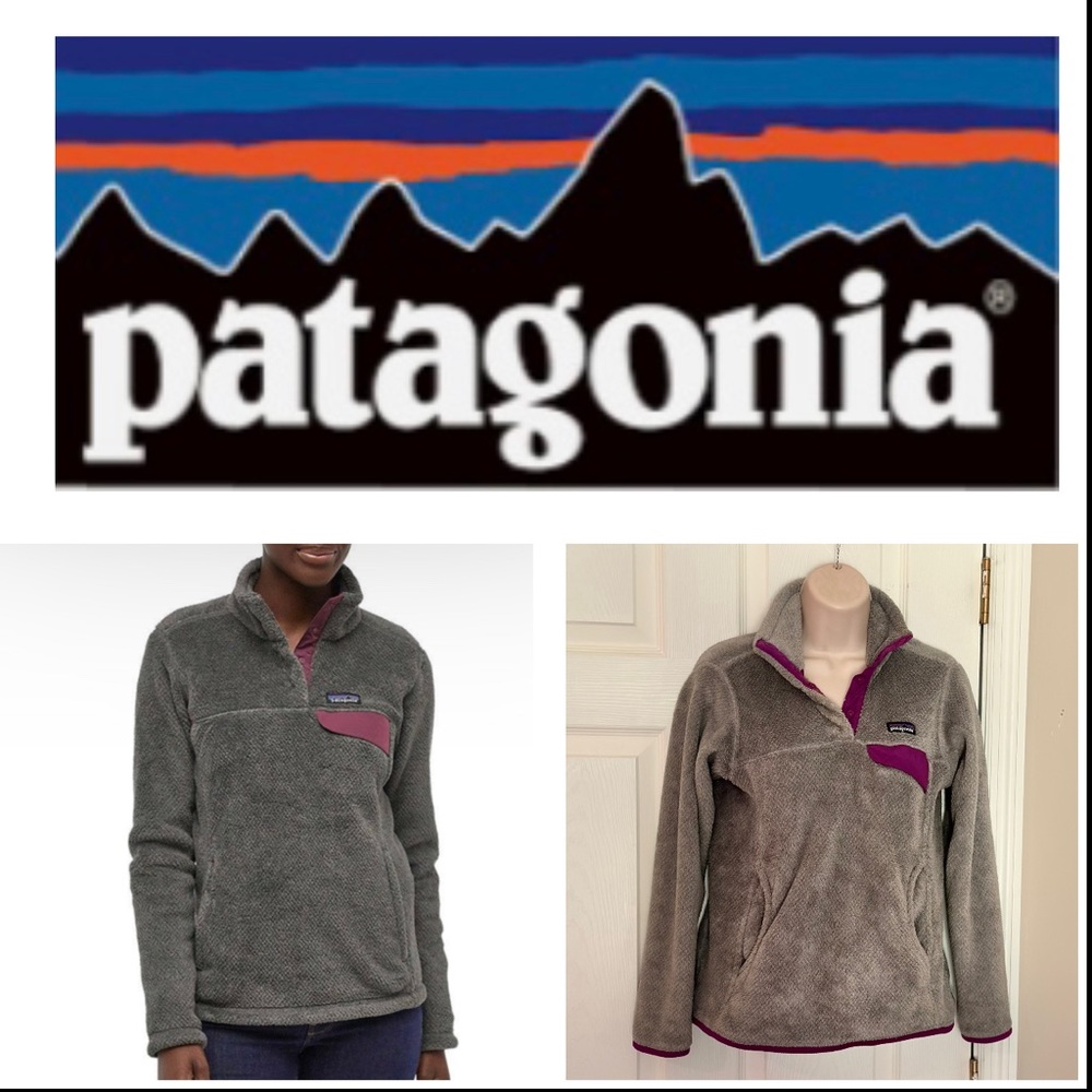Patagonia Re-Tool Snap-t fleece gray w purple trim Pullover like new size xs
